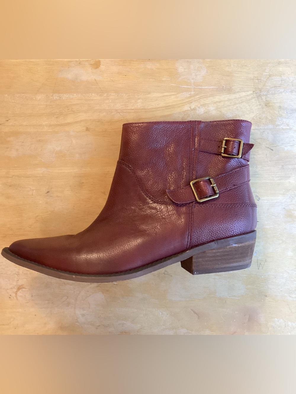Lucky Brand Wine Leather Pointed Ankle Booties